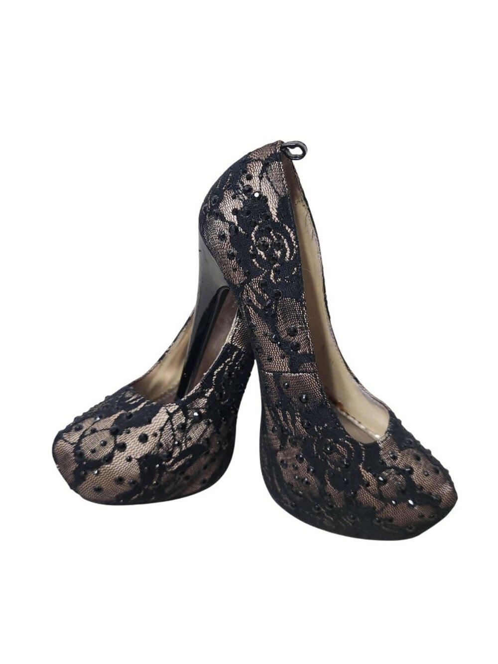 Shi By Journeys Black Lace Rhinestone Embellished Heels Women's Size 8